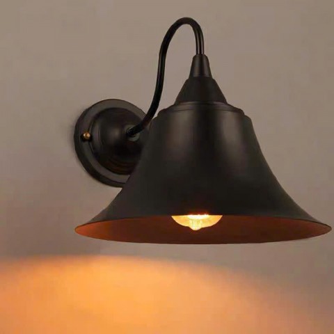 Đèn gắn tường kiểu dáng LOA KÈN D260, màu sơn ĐEN, cần cong