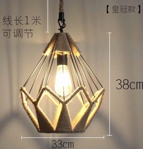 Chao đèn thả khung sắt quấn thừng HÌNH THOI - D360