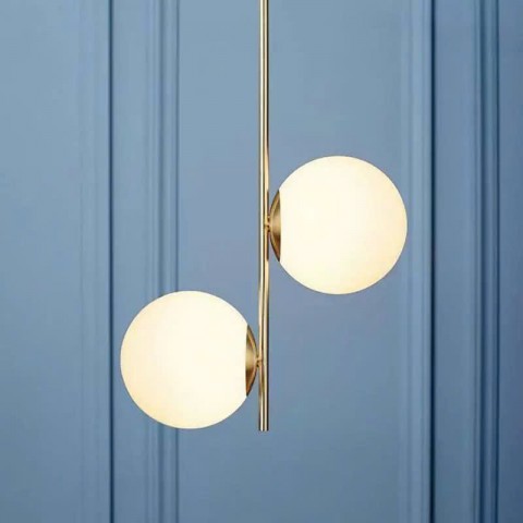 Đèn Thả chóa thủy tinh địa cầu, khung mạ vàng kiểu dáng CHÙM NHO. D150 * 2 bóng