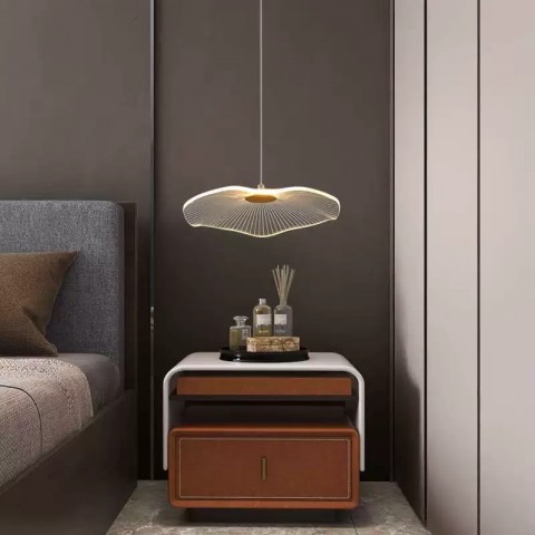 Đèn Thả trần hình Lá Sen chất liệu mica màu Trắng