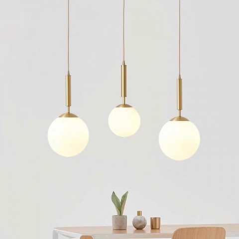 Đèn Thả chóa thủy tinh địa cầu, đui mạ vàng, loại không có khung bao, D150