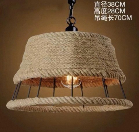 Chao đèn thả khung sắt quấn thừng hình CỐI XAY GẠO - D360
