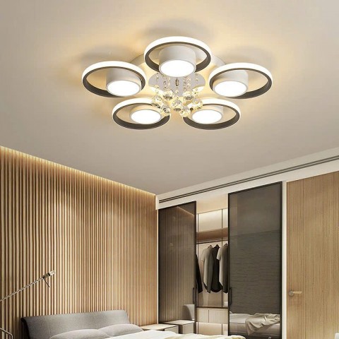 Bộ đèn mâm mica cánh 2 tầng D600, hình TRÒN, 3 chế độ màu, điều khiển từ xa có chức năng DIMER