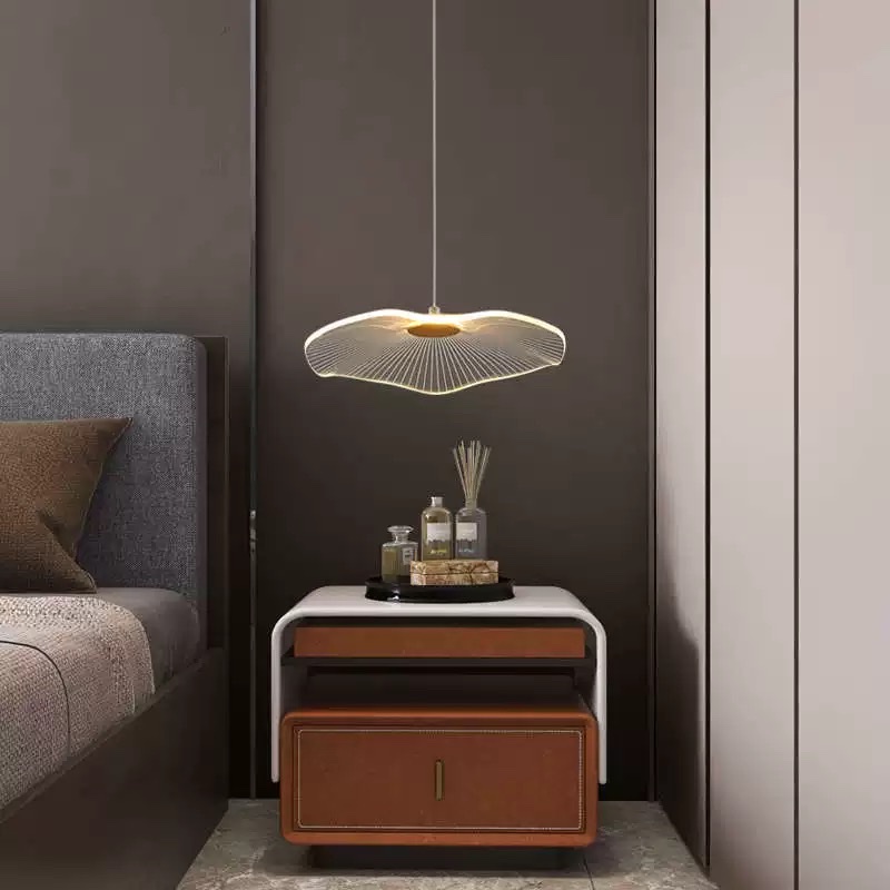 Đèn Thả trần hình Lá Sen chất liệu mica màu Trắng