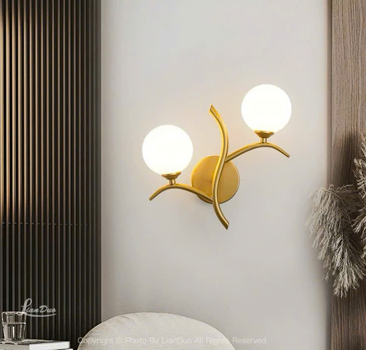 Đèn gắn tường hình CÀNH HOA NHÀI - 2 Bóng, thân màu Vàng - 2 bóng